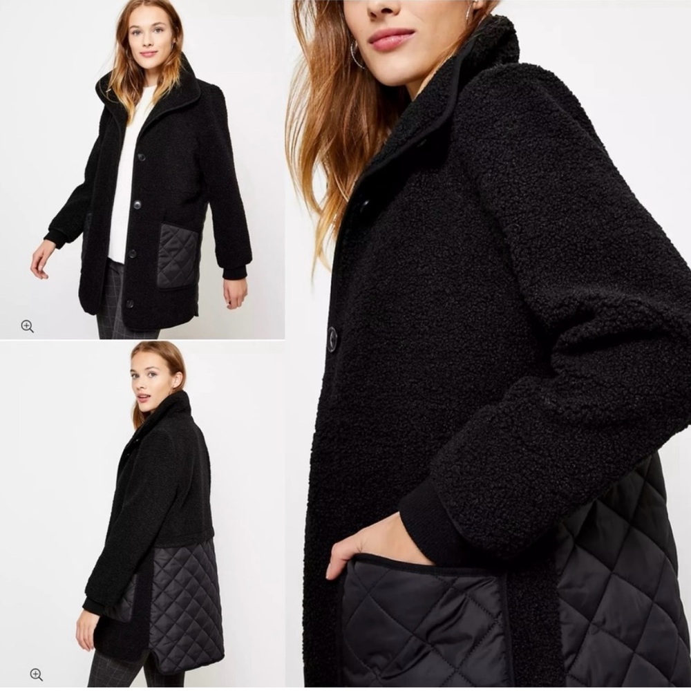 LOFT Black Teddy Jacket with Quilted Accents